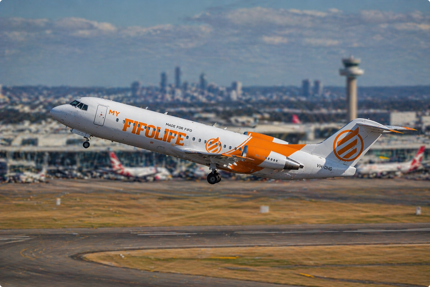 My FIFO Life aircraft taking off from an airport